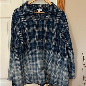 J. Jill Blue and White plaid Ombre button down shirt.